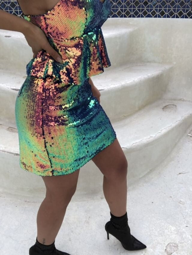 Rainbow Ruffle Sequin Dress